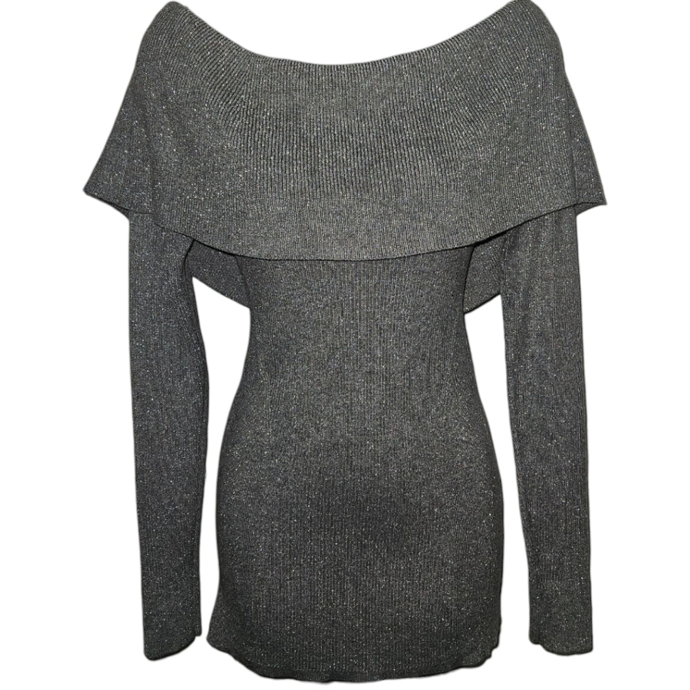 WHBM Off Shoulder Sparkle Knit Bow Back Long Sleeve Sweater